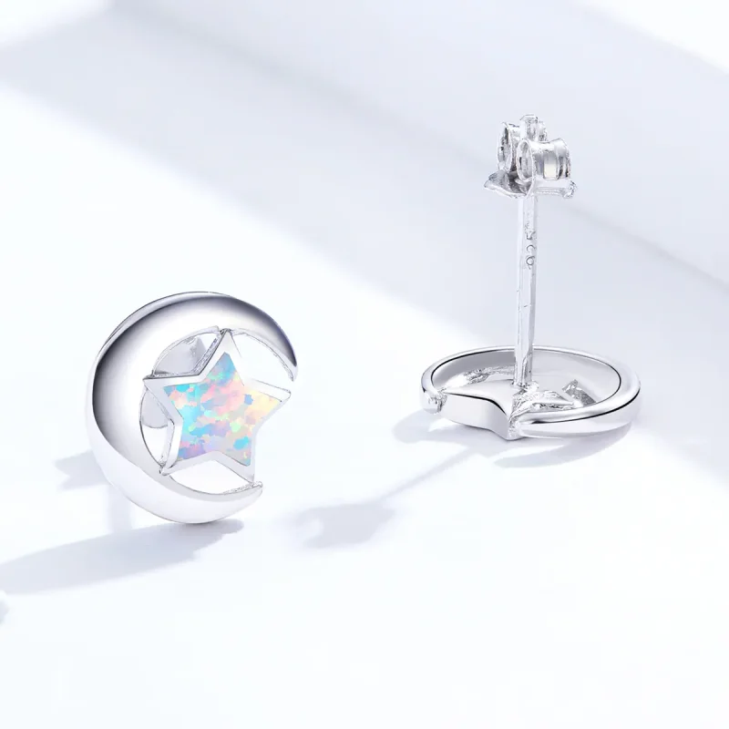 (image for) Pandora Style Opal Moon Stud Earrings - SCE816-A - View 3