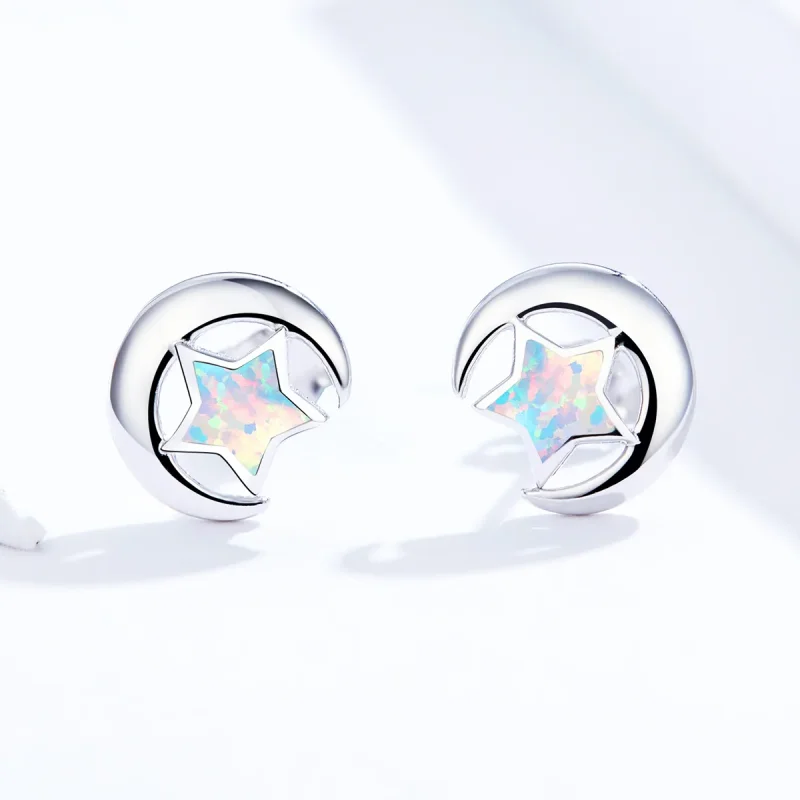(image for) Pandora Style Opal Moon Stud Earrings - SCE816-A - View 4
