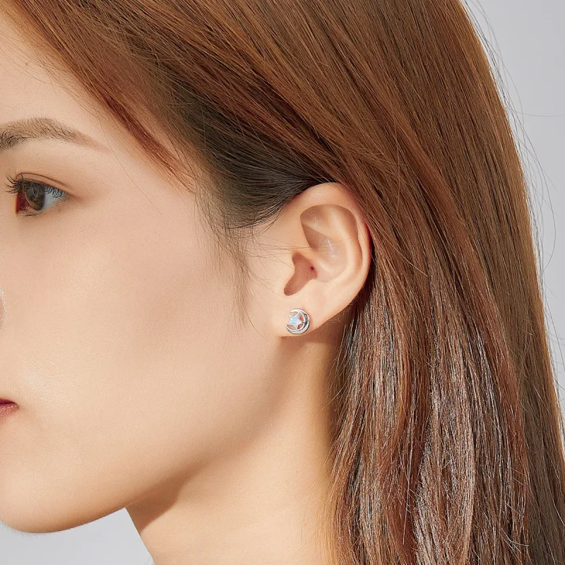 (image for) Pandora Style Opal Moon Stud Earrings - SCE816-A - View 6