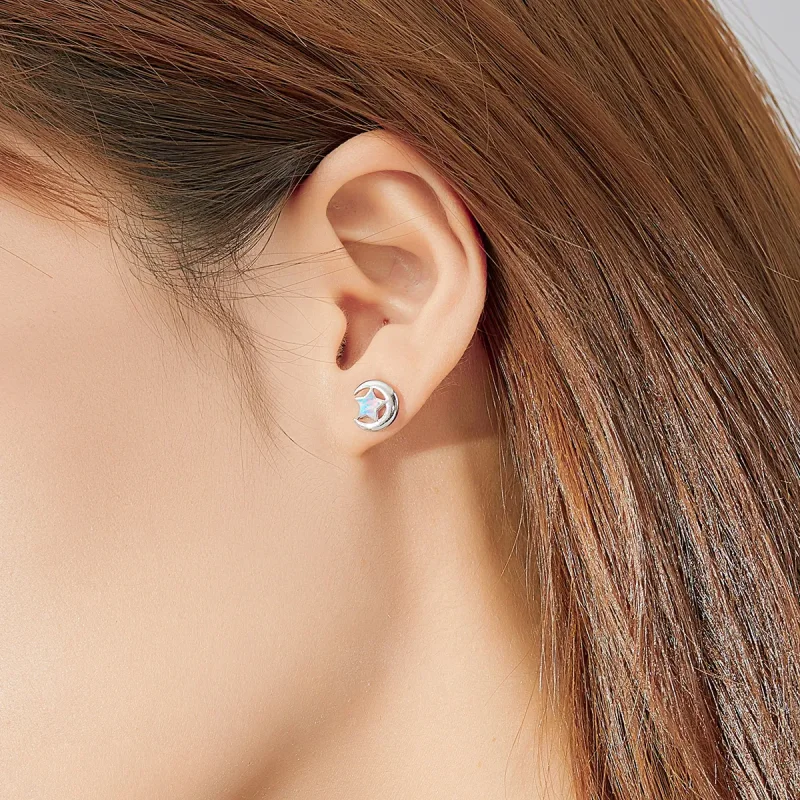 (image for) Pandora Style Opal Moon Stud Earrings - SCE816-A - View 7