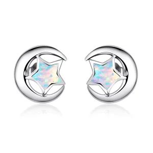 (image for) Pandora Style Opal Moon Stud Earrings - SCE816-A