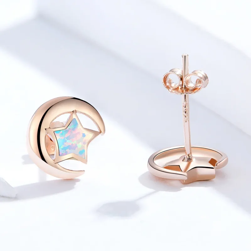 (image for) Pandora Style Opal Moon Stud Earrings - SCE816-C - View 3