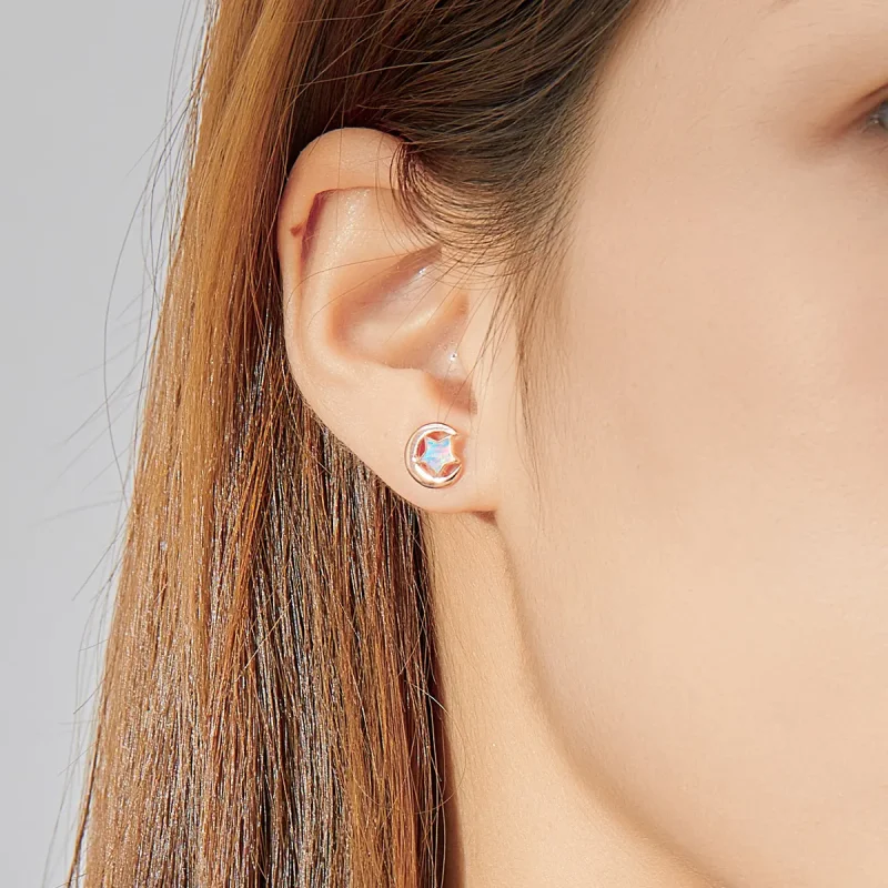 (image for) Pandora Style Opal Moon Stud Earrings - SCE816-C - View 5