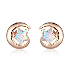 (image for) Pandora Style Opal Moon Stud Earrings - SCE816-C