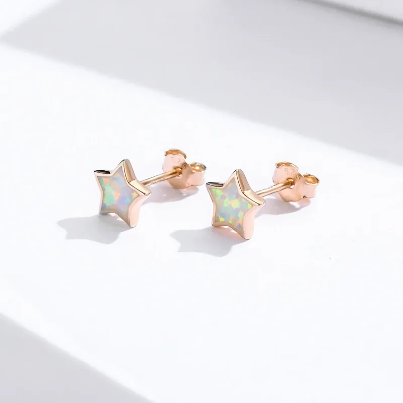 (image for) Pandora Style Opal Pentagram Stud Earrings - SCE674 - View 2