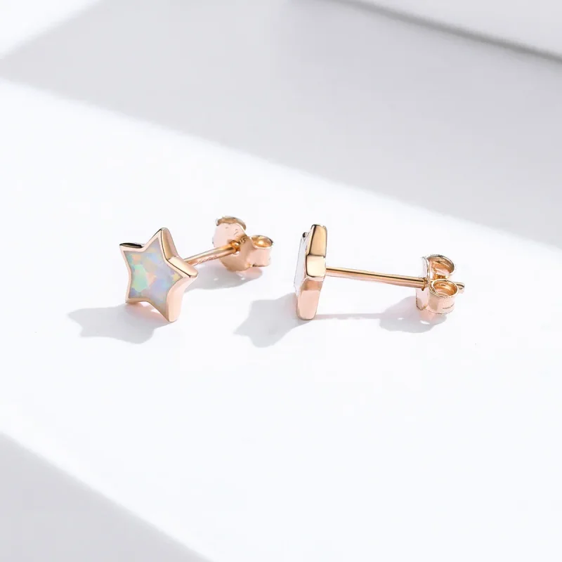 (image for) Pandora Style Opal Pentagram Stud Earrings - SCE674 - View 3