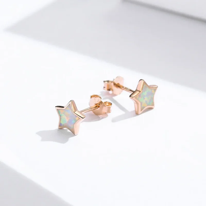 (image for) Pandora Style Opal Pentagram Stud Earrings - SCE674 - View 4