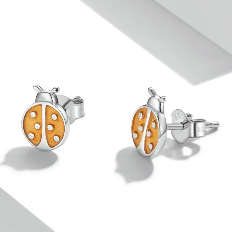 (image for) Pandora Style Orange Ladybug Stud Earrings - SCE1345 - View 3
