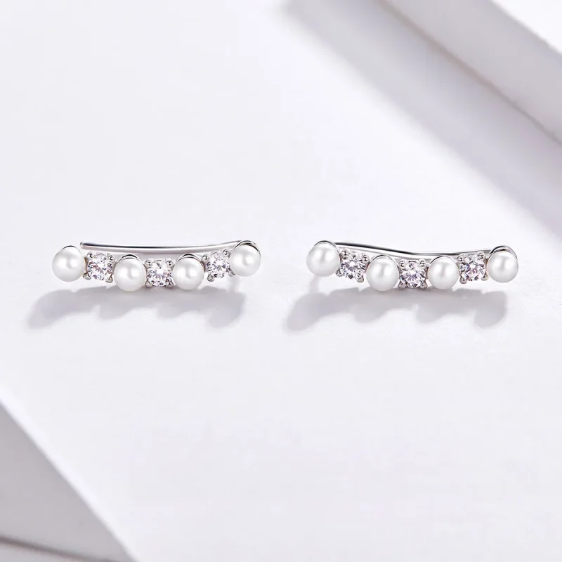 (image for) Pandora Style Pearl Stud Earrings - BSE118 - View 2