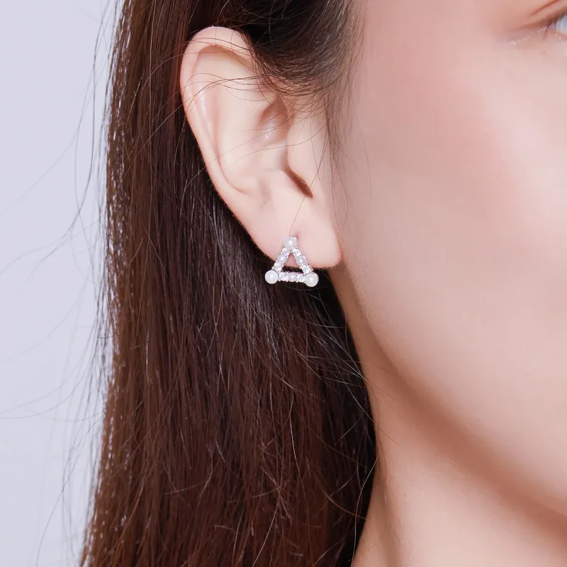 (image for) Pandora Style Pearl Triangle Stud Earrings - BSE215 - View 5