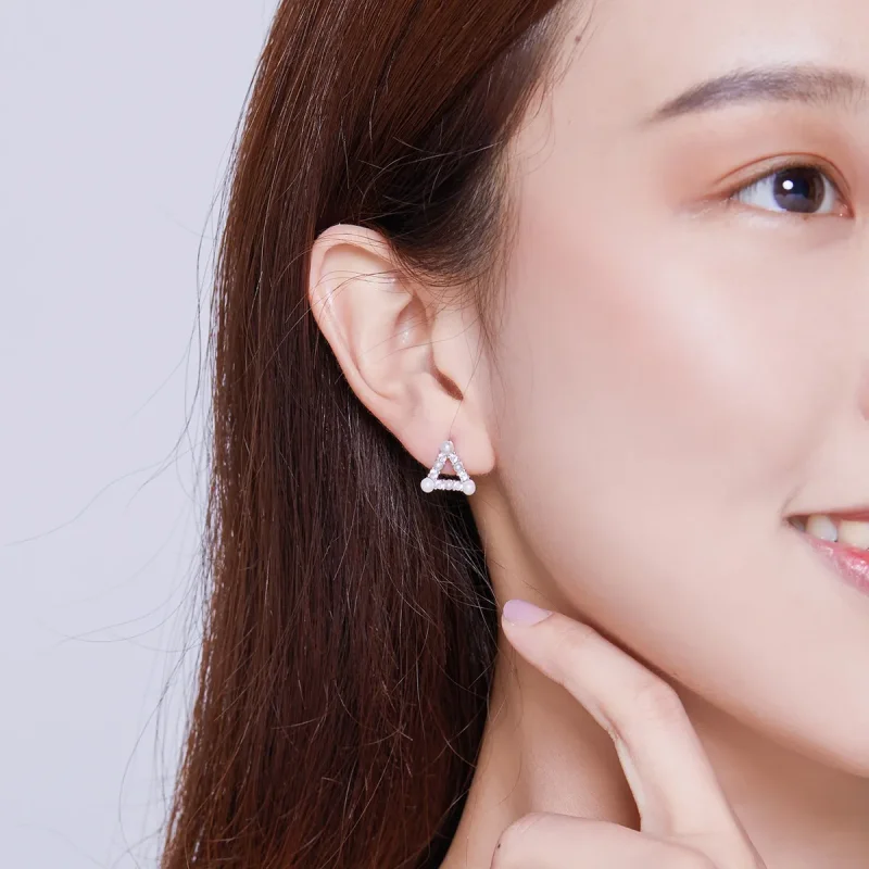 (image for) Pandora Style Pearl Triangle Stud Earrings - BSE215 - View 6
