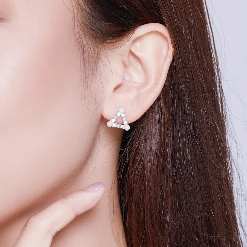 (image for) Pandora Style Pearl Triangle Stud Earrings - BSE215 - View 7