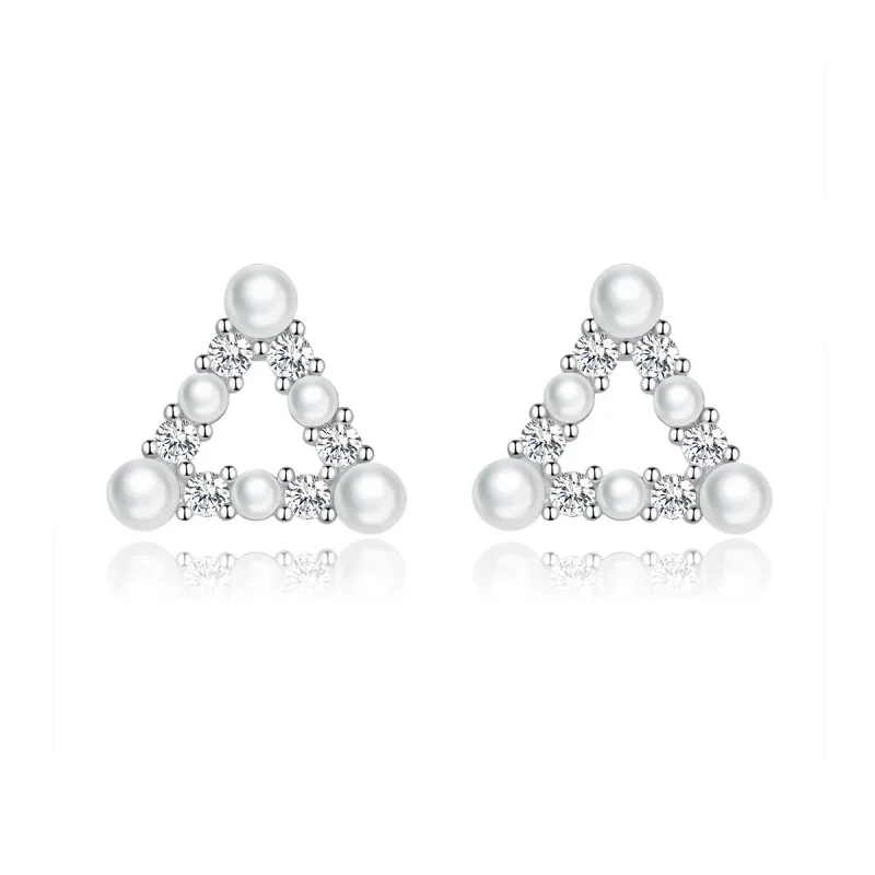 (image for) Pandora Style Pearl Triangle Stud Earrings - BSE215