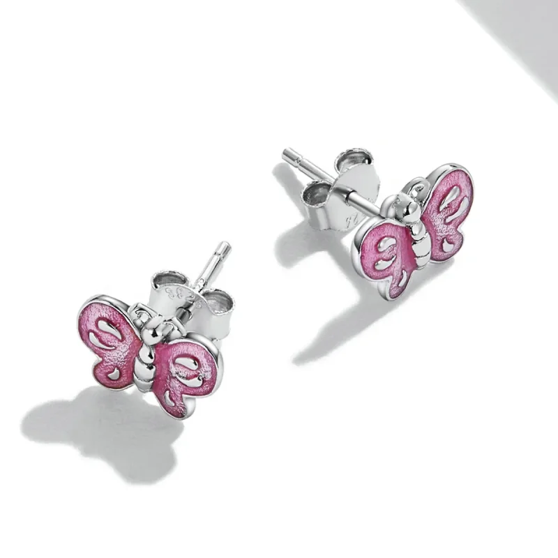 (image for) Pandora Style Pink Butterfly Stud Earrings - SCE1344 - View 4