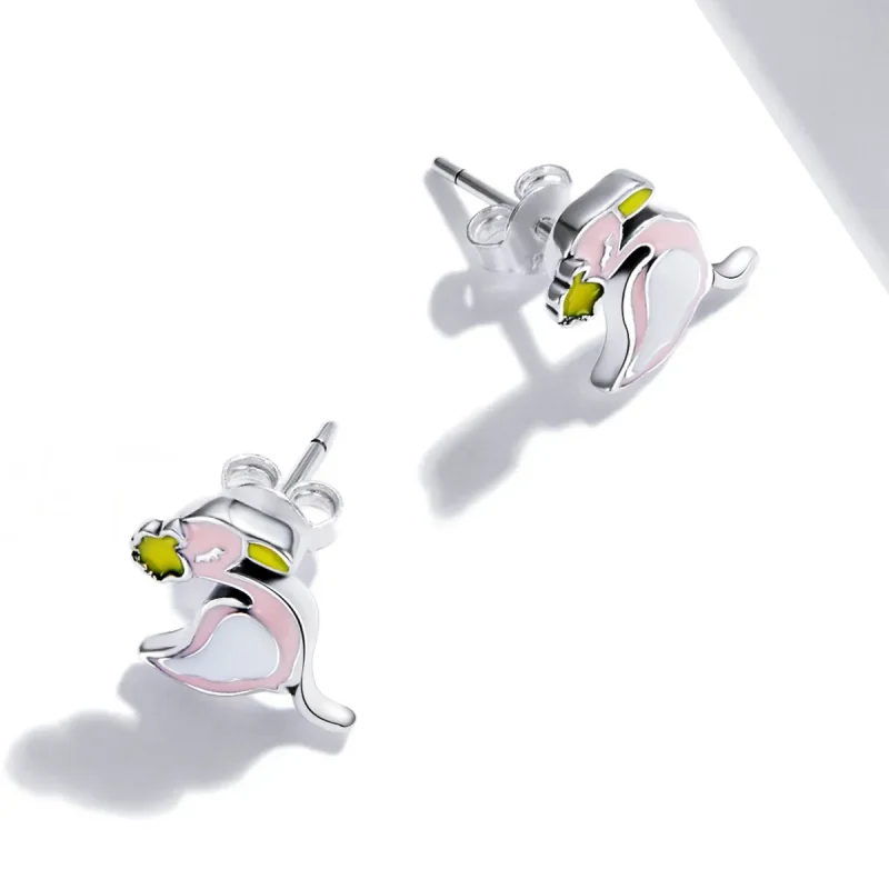 (image for) Pandora Style Pink Flamingo Stud Earrings - SCE1276 - View 3