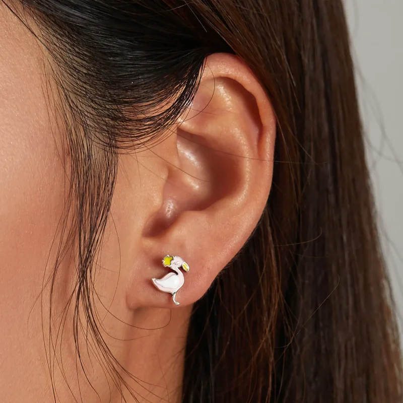 (image for) Pandora Style Pink Flamingo Stud Earrings - SCE1276 - View 5