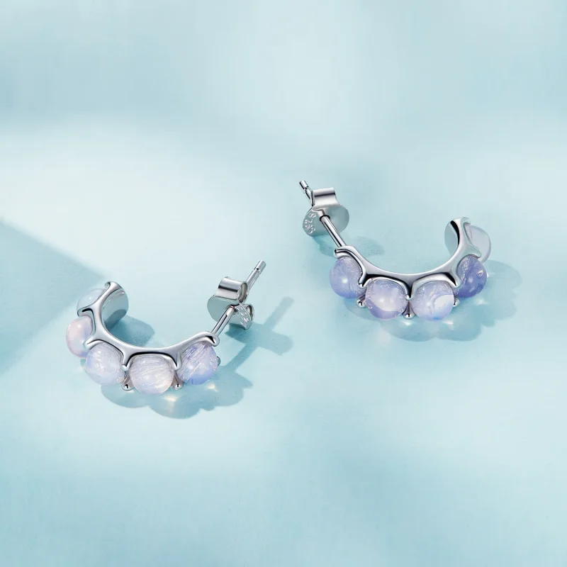 (image for) Pandora Style Pink Glass Stud Earrings - SCE1452 - View 3