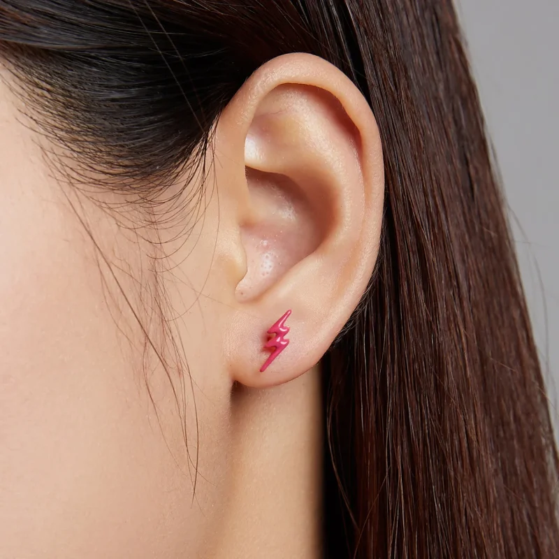 (image for) Pandora Style Pink Lightning Stud Earrings - SCE1236 - View 5