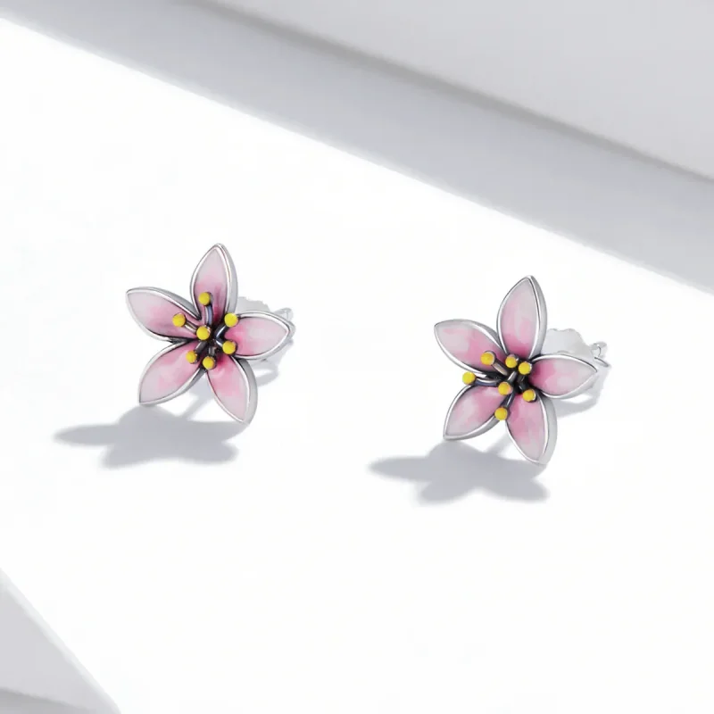 (image for) Pandora Style Pink Sakura Stud Earrings - SCE1273 - View 2