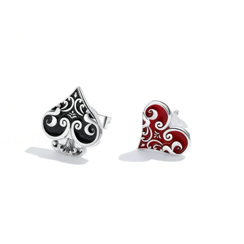 (image for) Pandora Style Poker Hearts Stud Earrings - SCE1378 - View 2