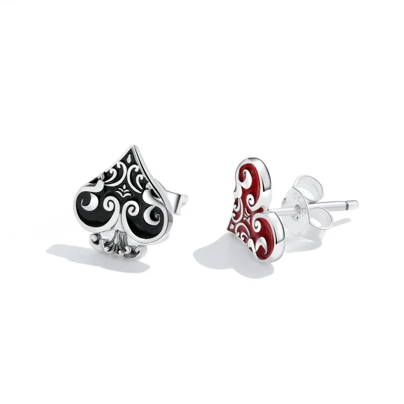 (image for) Pandora Style Poker Hearts Stud Earrings - SCE1378 - View 3