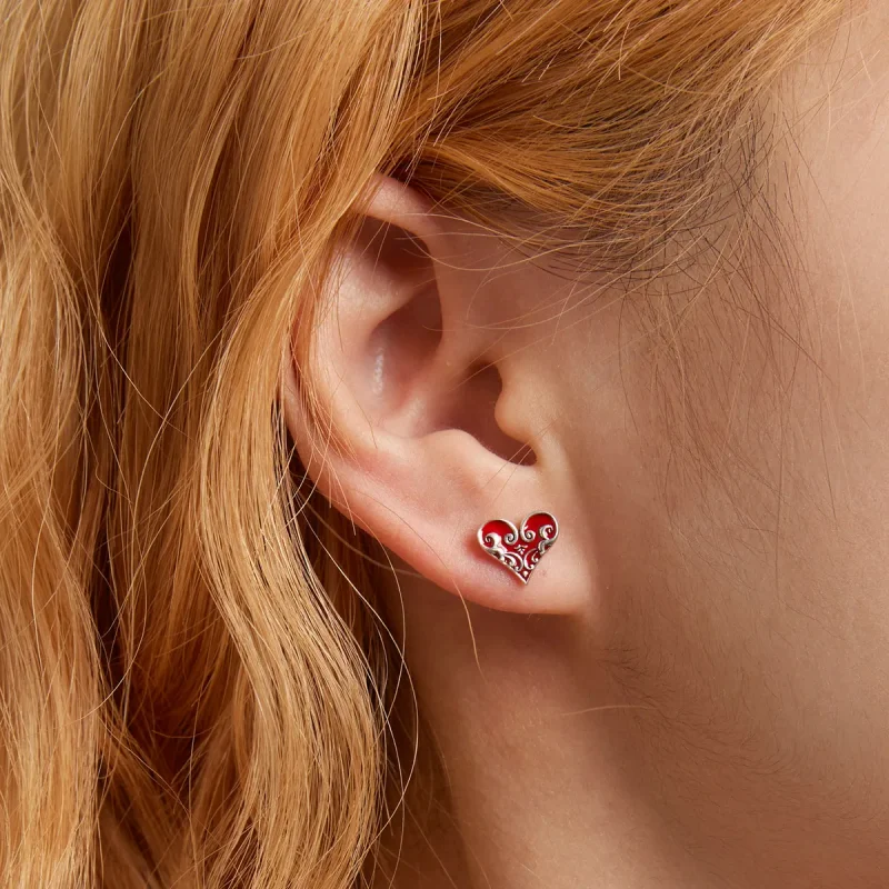(image for) Pandora Style Poker Hearts Stud Earrings - SCE1378 - View 6