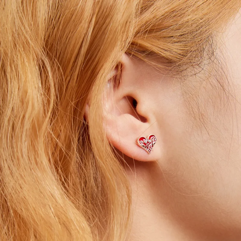 (image for) Pandora Style Poker Hearts Stud Earrings - SCE1378 - View 7