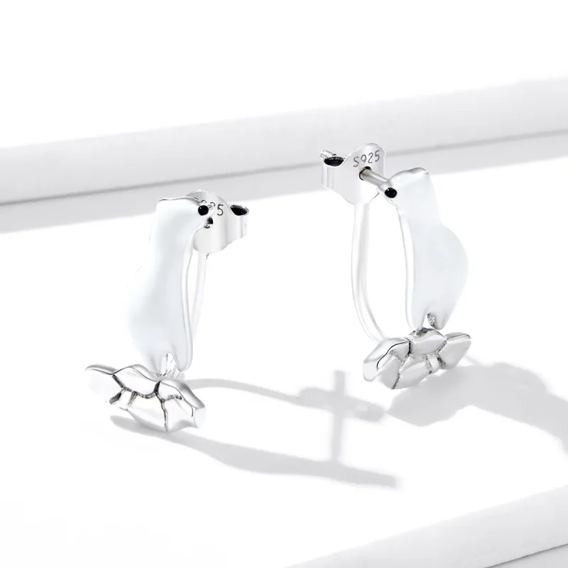 (image for) Pandora Style Polar Bear On Cracked Ice Stud Earrings - BSE347 - View 2