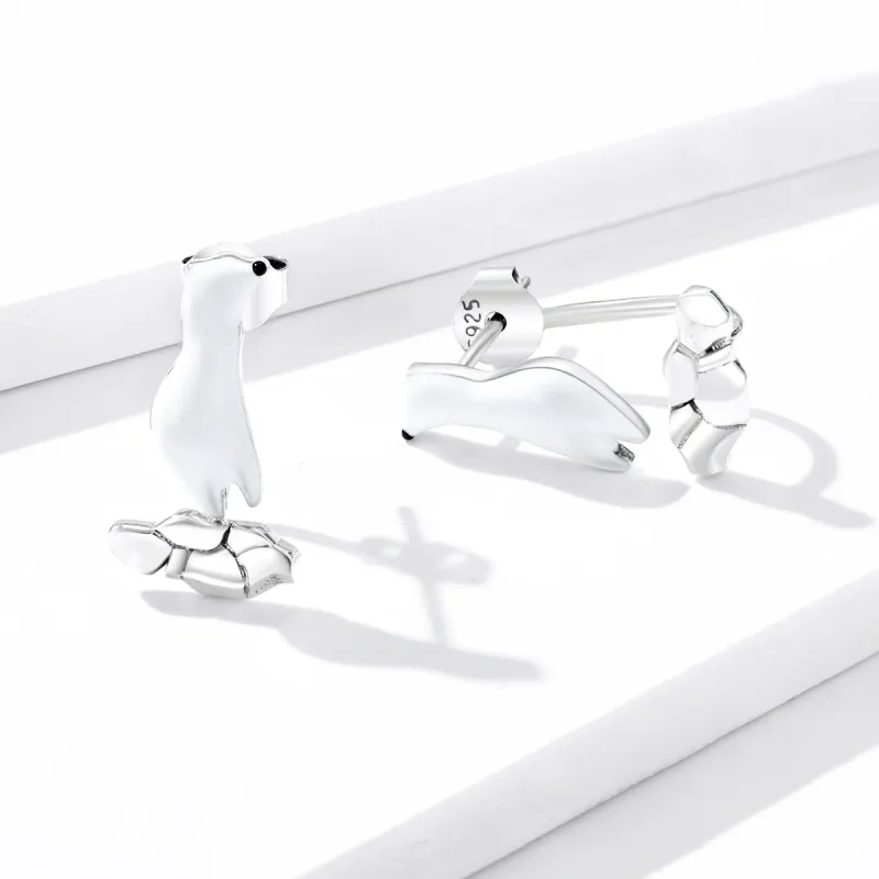(image for) Pandora Style Polar Bear On Cracked Ice Stud Earrings - BSE347 - View 4