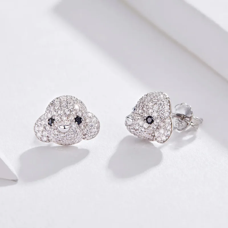 (image for) Pandora Style Poodle Stud Earrings - BSE098 - View 3