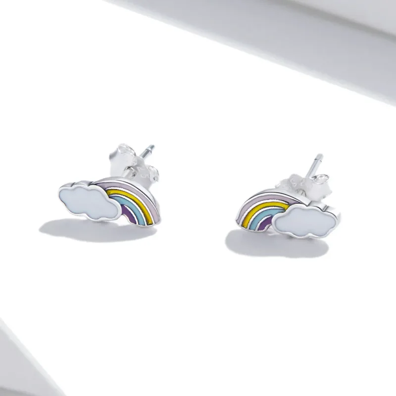 (image for) Pandora Style Rainbow Clouds Stud Earrings - SCE1274 - View 2