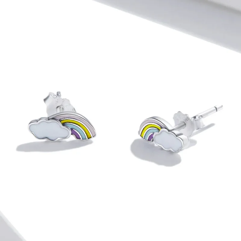 (image for) Pandora Style Rainbow Clouds Stud Earrings - SCE1274 - View 3