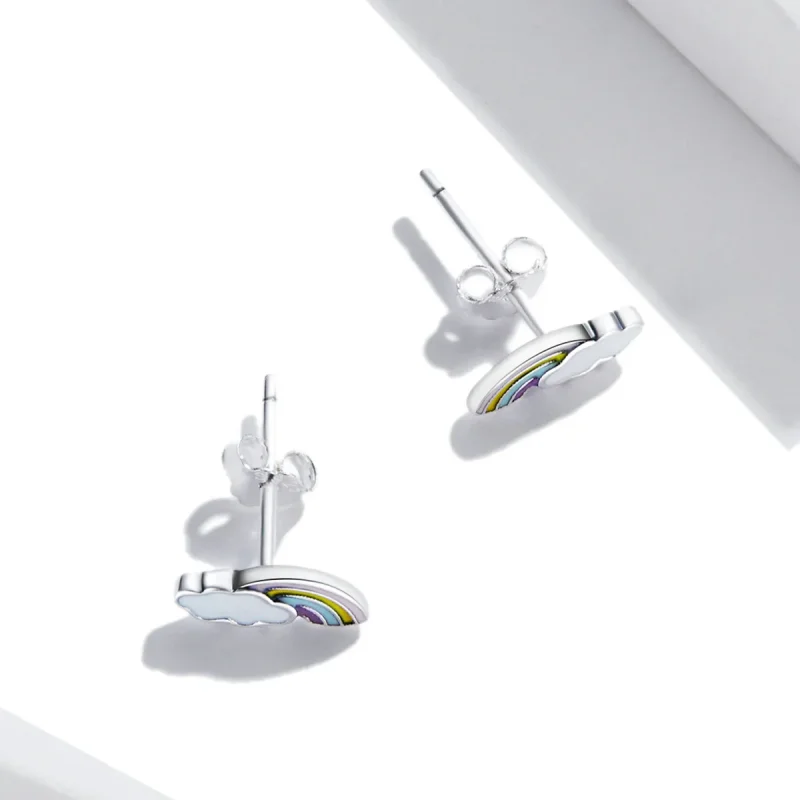 (image for) Pandora Style Rainbow Clouds Stud Earrings - SCE1274 - View 4