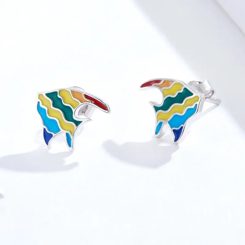 (image for) Pandora Style Rainbow Fish Stud Earrings - SCE824 - View 3