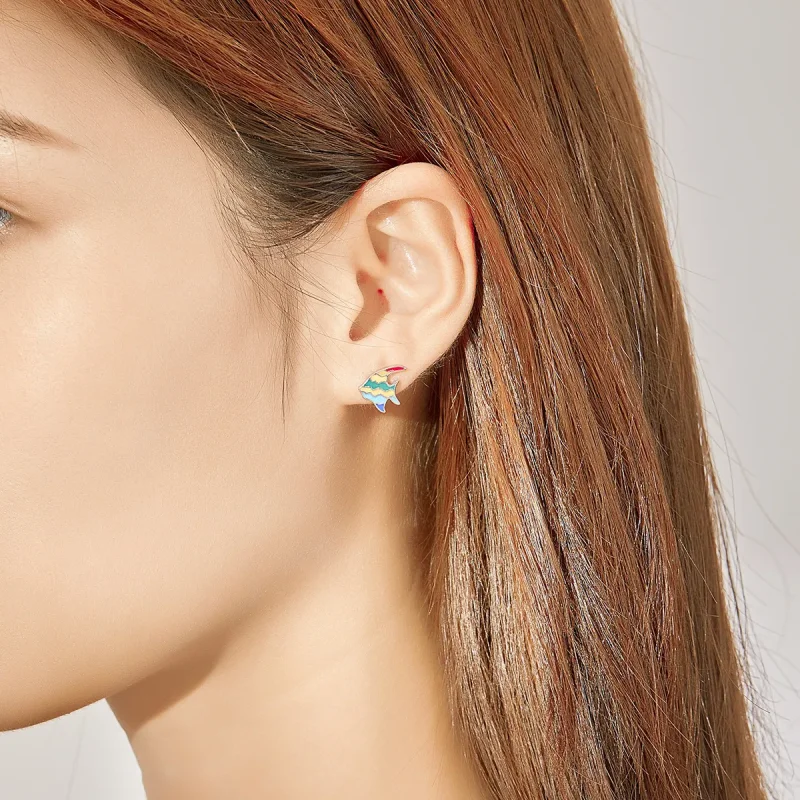 (image for) Pandora Style Rainbow Fish Stud Earrings - SCE824 - View 6