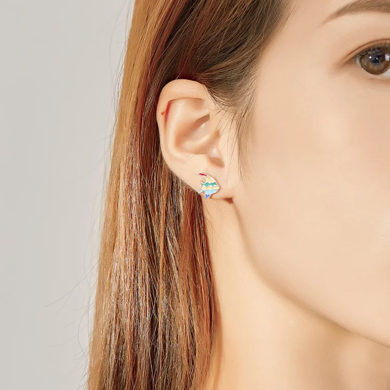 (image for) Pandora Style Rainbow Fish Stud Earrings - SCE824 - View 7