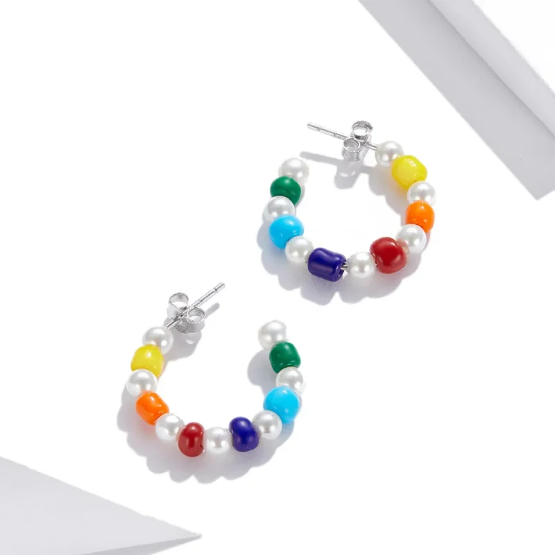 (image for) Pandora Style Rainbow Shell Beads Stud Earrings - SCE1183 - View 2
