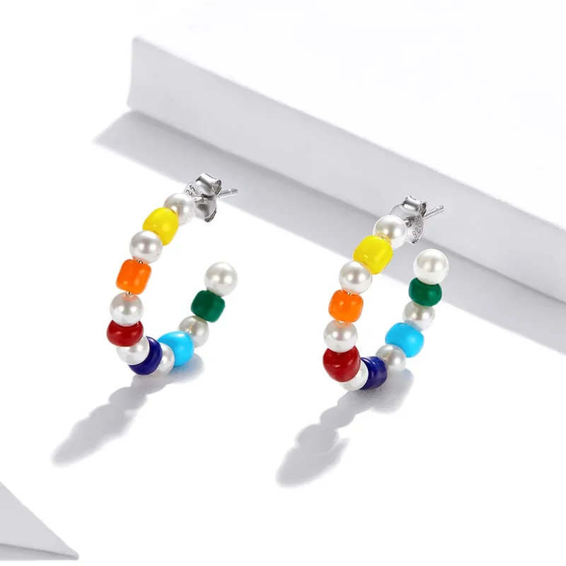(image for) Pandora Style Rainbow Shell Beads Stud Earrings - SCE1183 - View 3