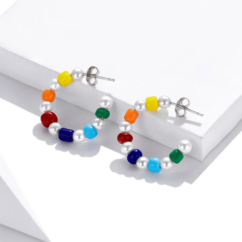 (image for) Pandora Style Rainbow Shell Beads Stud Earrings - SCE1183 - View 4