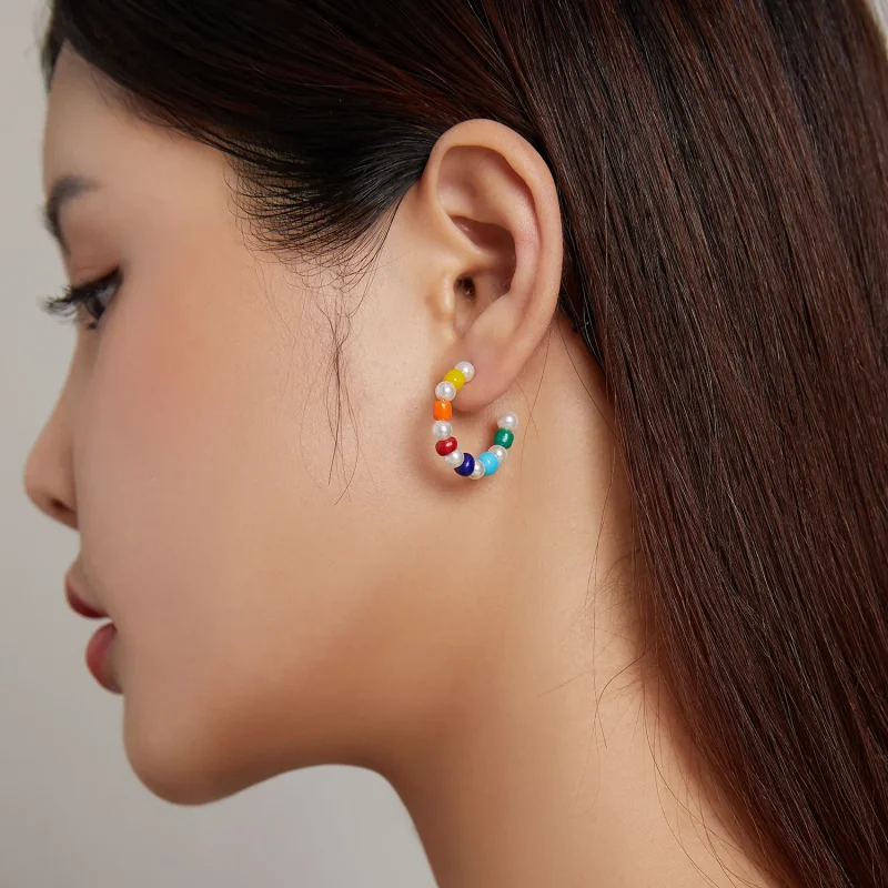 (image for) Pandora Style Rainbow Shell Beads Stud Earrings - SCE1183 - View 5