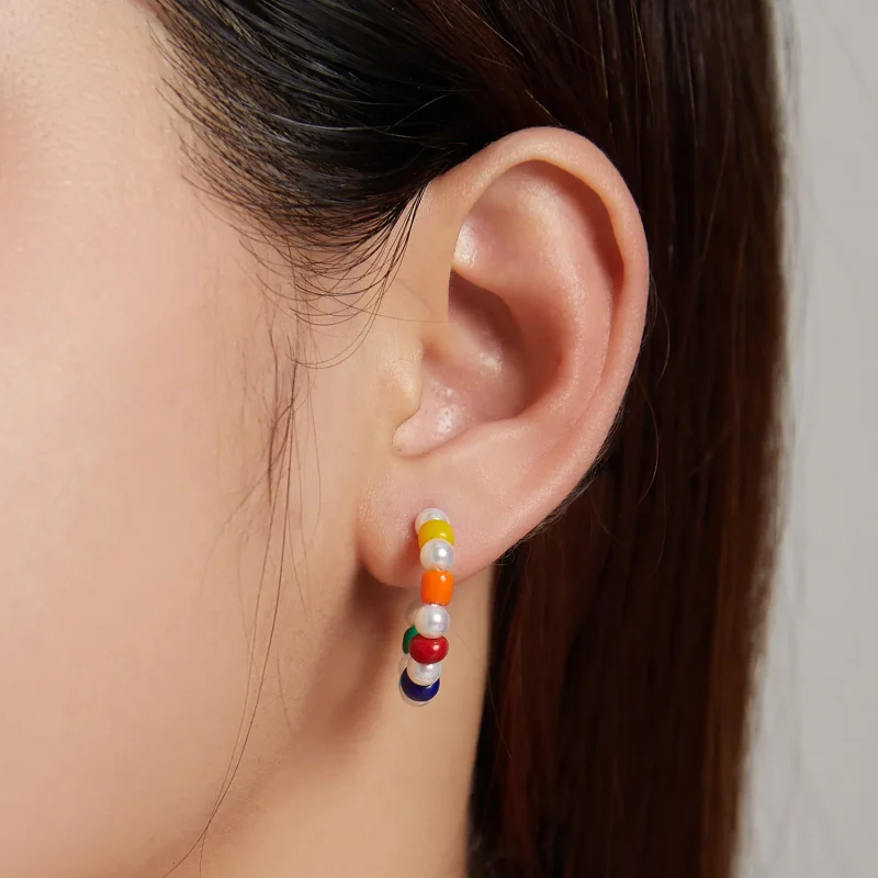 (image for) Pandora Style Rainbow Shell Beads Stud Earrings - SCE1183 - View 6