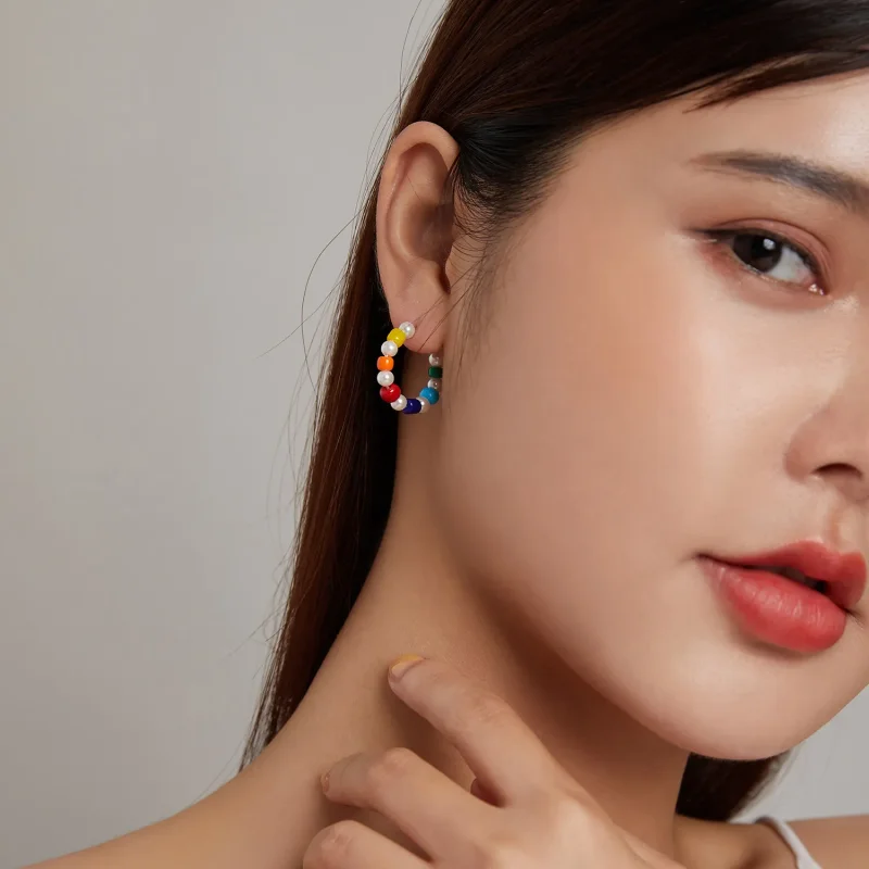 (image for) Pandora Style Rainbow Shell Beads Stud Earrings - SCE1183 - View 7