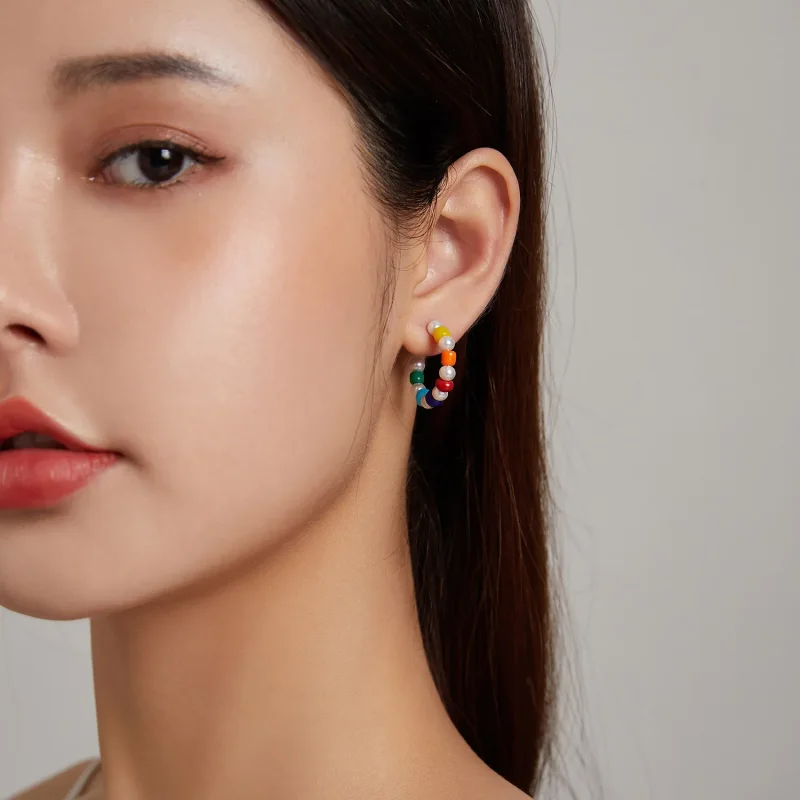 (image for) Pandora Style Rainbow Shell Beads Stud Earrings - SCE1183 - View 8