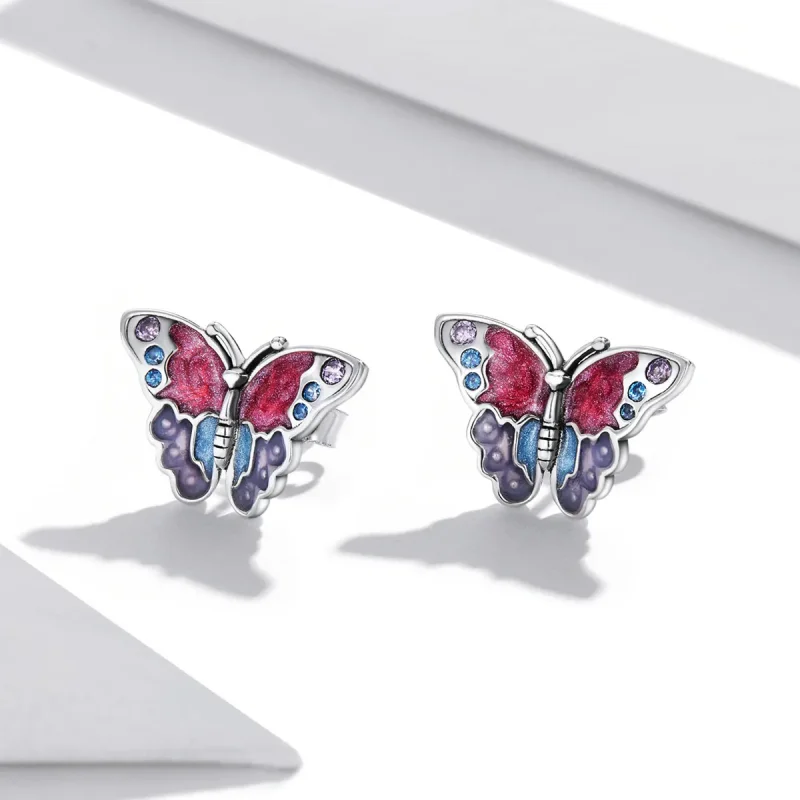 (image for) Pandora Style Retro Butterfly Stud Earrings - SCE1332 - View 2
