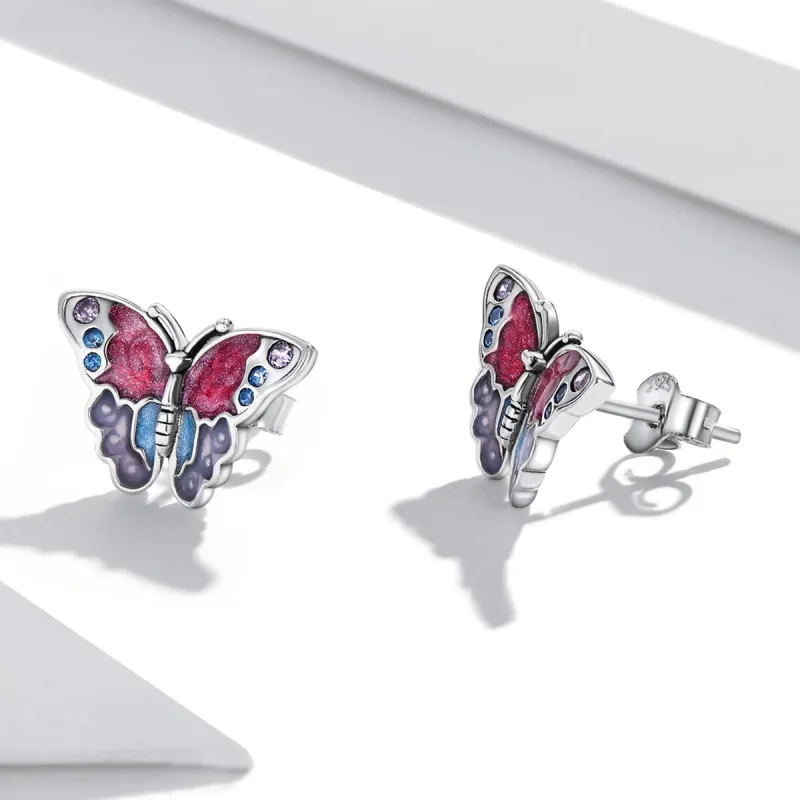 (image for) Pandora Style Retro Butterfly Stud Earrings - SCE1332 - View 3