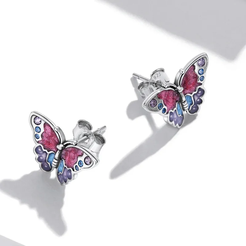 (image for) Pandora Style Retro Butterfly Stud Earrings - SCE1332 - View 4