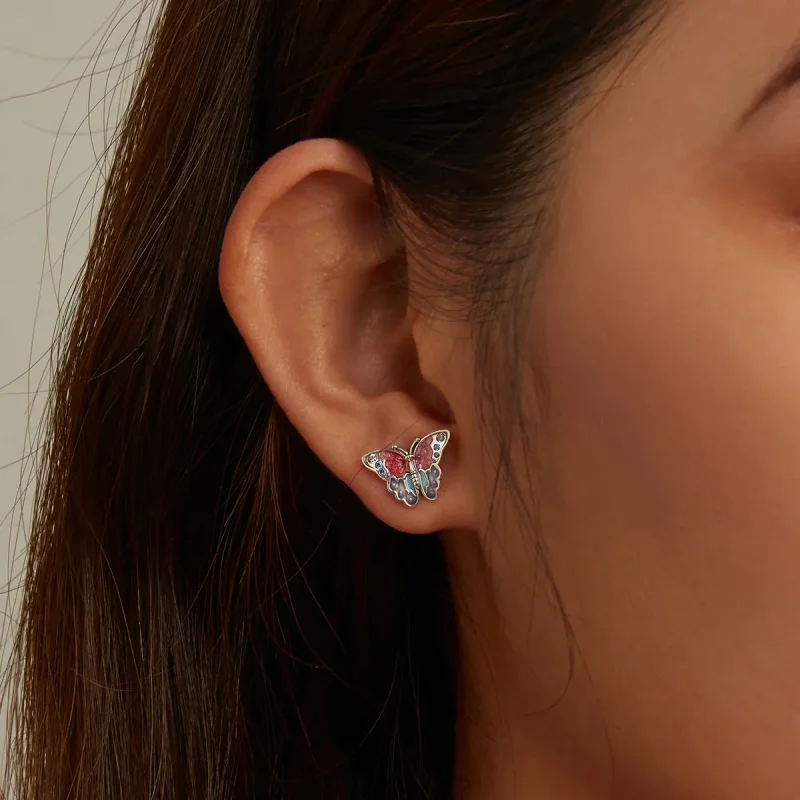 (image for) Pandora Style Retro Butterfly Stud Earrings - SCE1332 - View 5