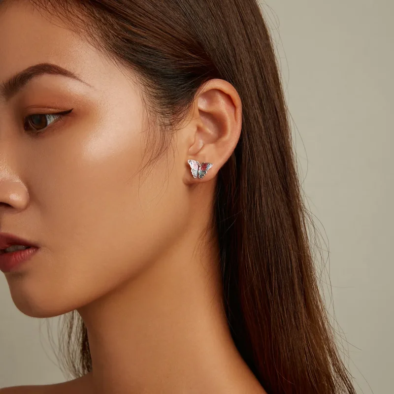 (image for) Pandora Style Retro Butterfly Stud Earrings - SCE1332 - View 6