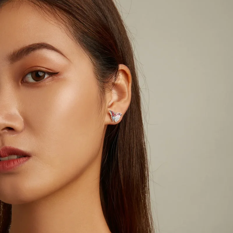 (image for) Pandora Style Retro Butterfly Stud Earrings - SCE1332 - View 8