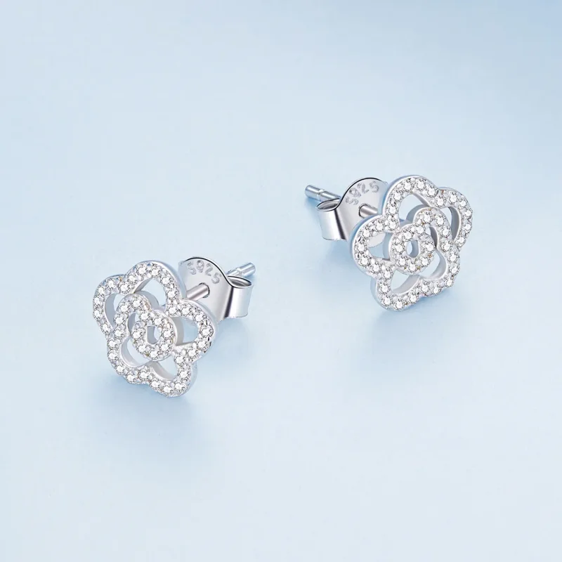 (image for) Pandora Style Roses Stud Earrings - BSE712 - View 3